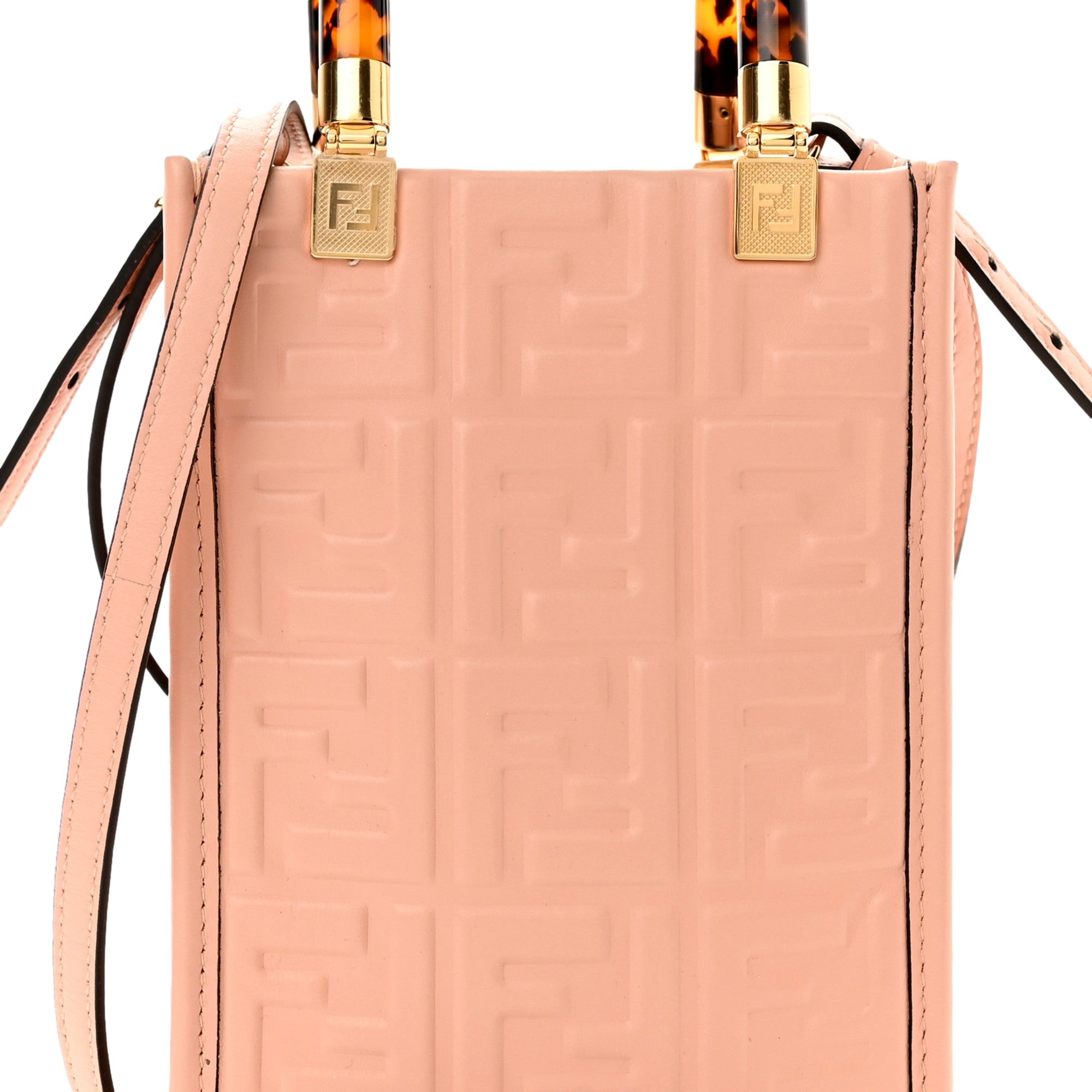 Fendi FF Zucca Leather Mini Sunshine Baby Pink Shopper Tote Crossbody Bag