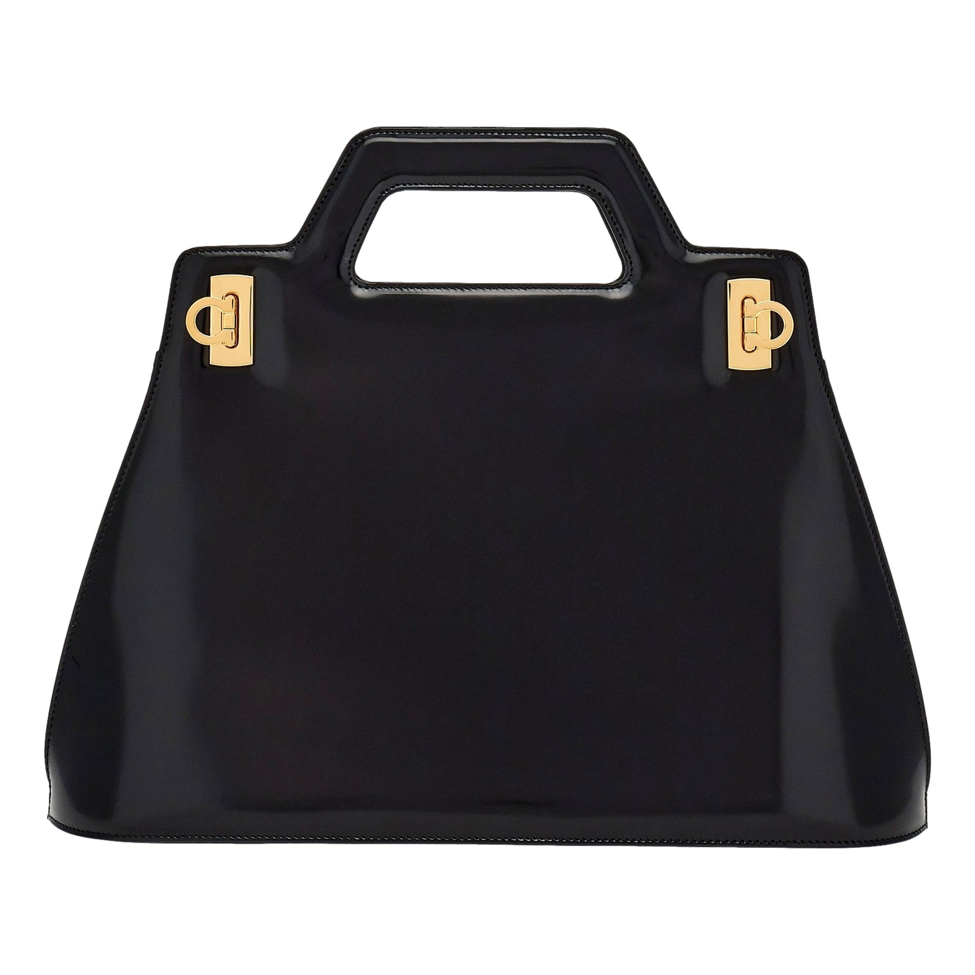 Salvatore Ferragamo Wanda Black Patent Leather Top Handle Handbag