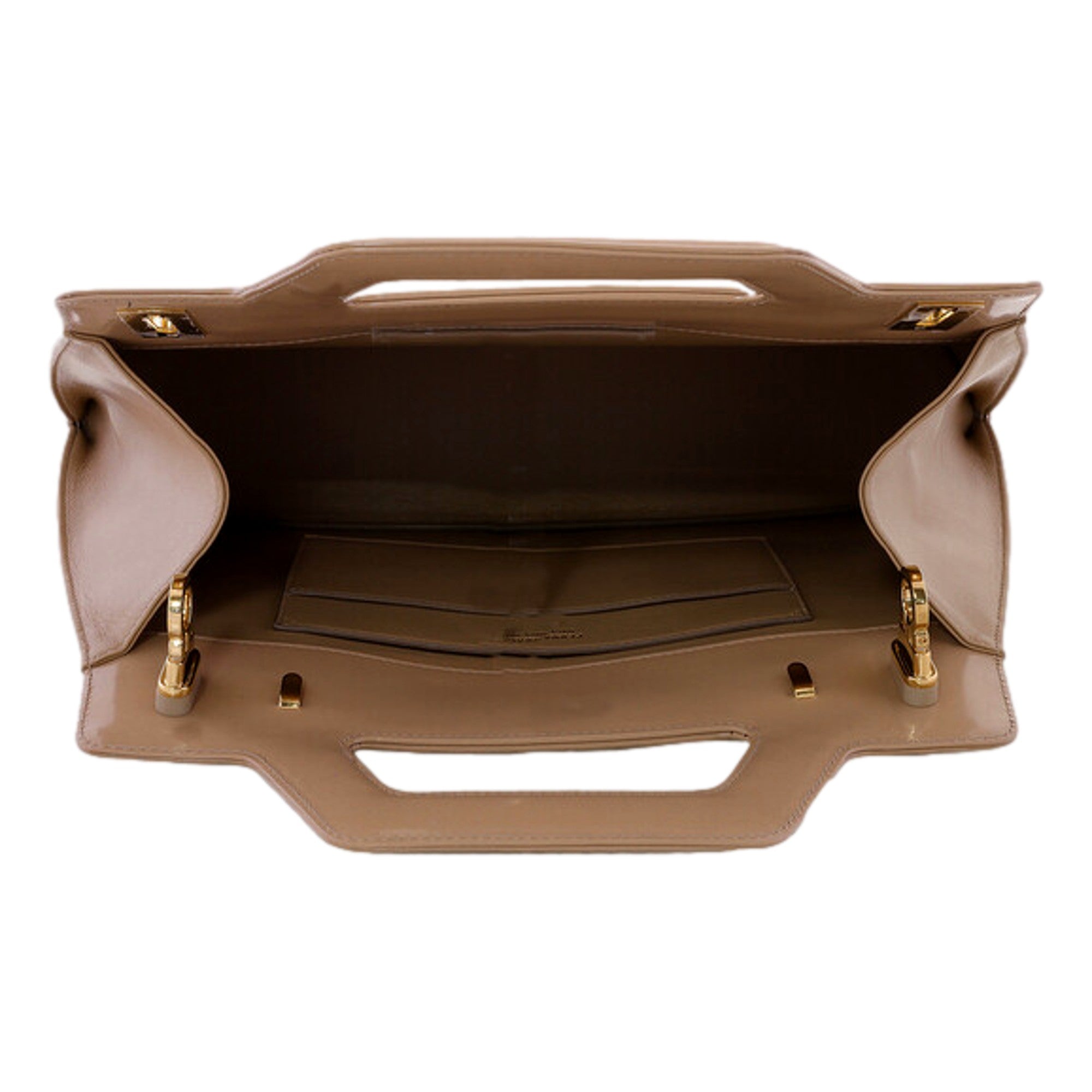 Salvatore Ferragamo Wanda Beige Patent Leather Top Handle Handbag