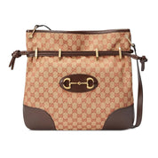 Gucci 1955 Horsebit Beige Canvas Drawstring Crossbody Bag