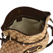 Gucci 1955 Horsebit Beige Canvas Drawstring Crossbody Bag