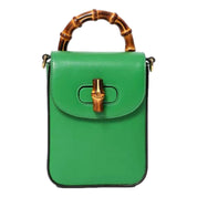 Gucci Bamboo Green Leather Mini Handbag Top Handle Bag