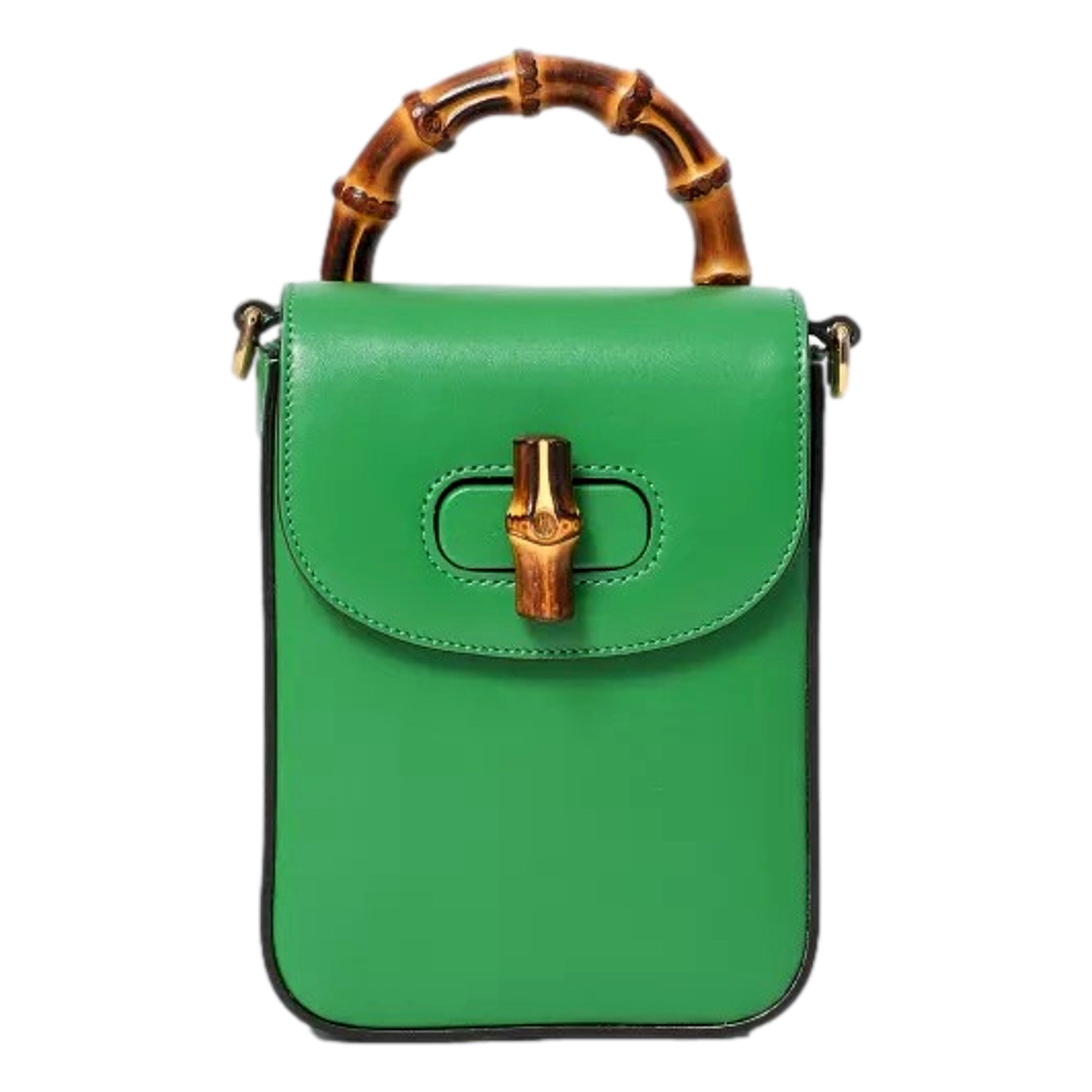 Gucci Bamboo Green Leather Mini Handbag Top Handle Bag