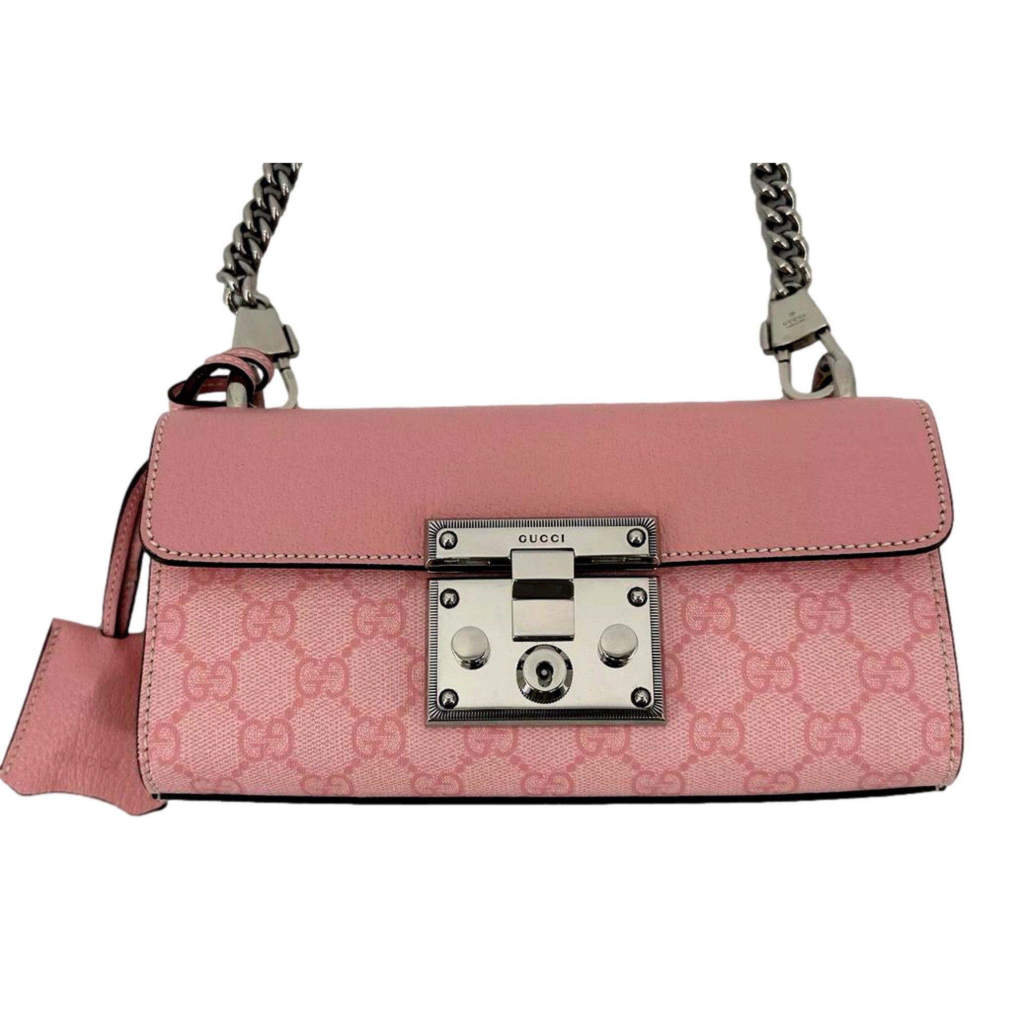 Gucci Pink GG Supreme Pink Leather Padlock Chain Small Handbag