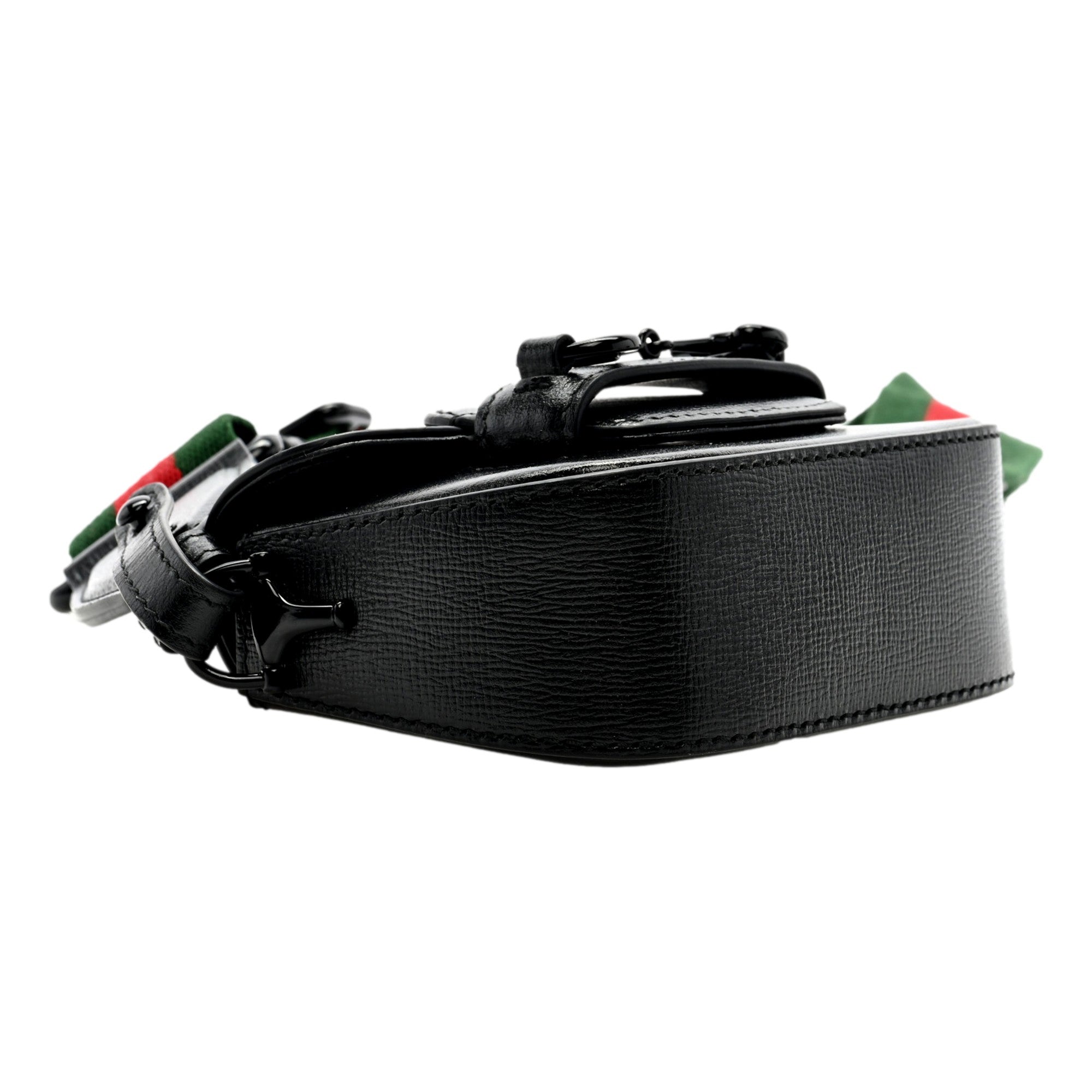 Gucci Azalea Calfskin Web Monochrome Horsebit 1955 Black Mini Handbag