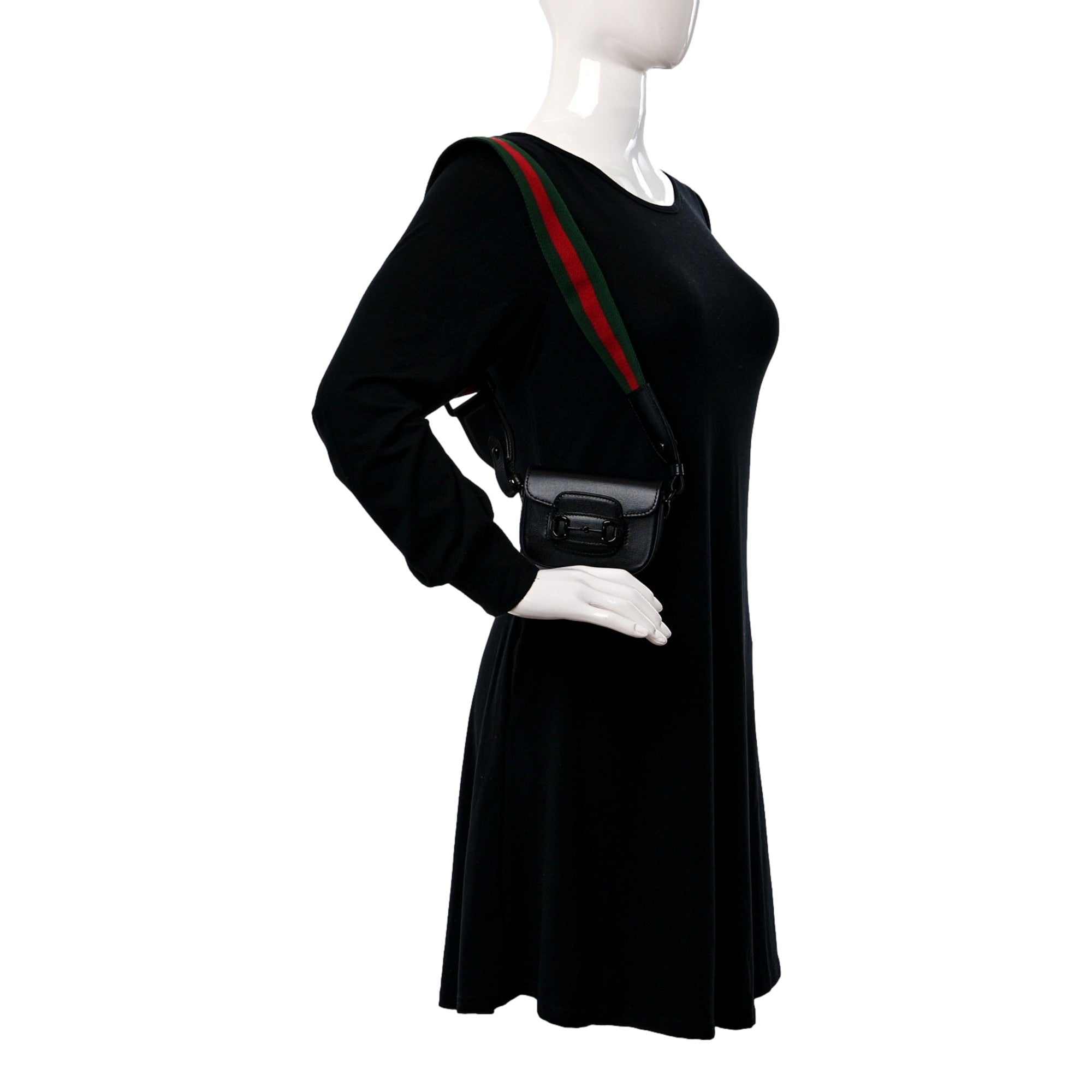 Gucci Azalea Calfskin Web Monochrome Horsebit 1955 Black Mini Handbag