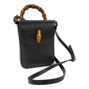 Gucci Bamboo Black Leather Mini Handbag Top Handle Bag