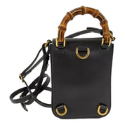 Gucci Bamboo Black Leather Mini Handbag Top Handle Bag