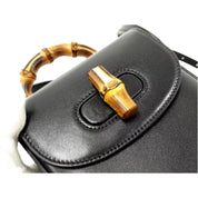 Gucci Bamboo Black Leather Mini Handbag Top Handle Bag