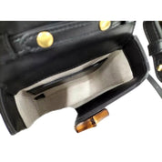 Gucci Bamboo Black Leather Mini Handbag Top Handle Bag
