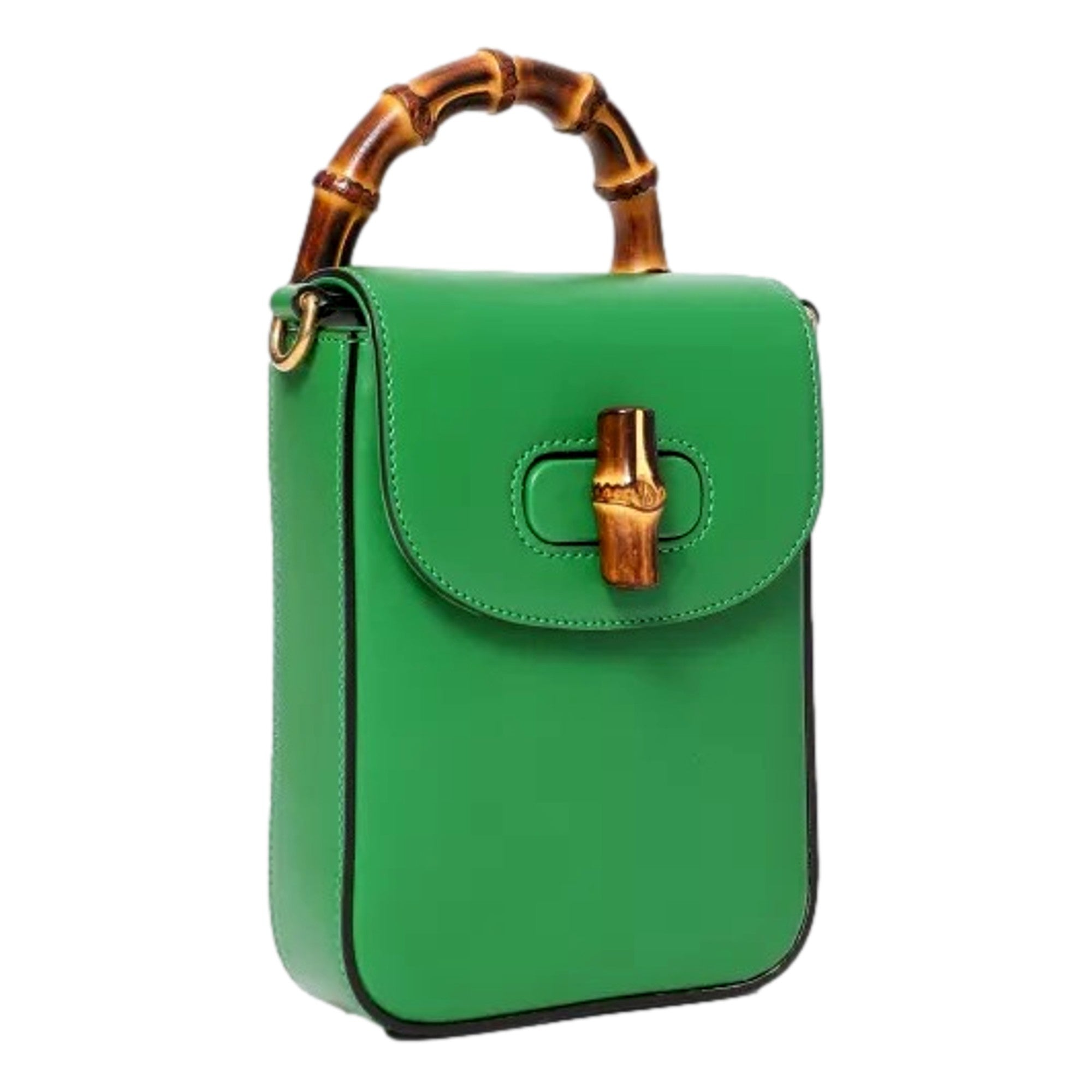 Gucci Bamboo Green Leather Mini Handbag Top Handle Bag