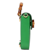 Gucci Bamboo Green Leather Mini Handbag Top Handle Bag