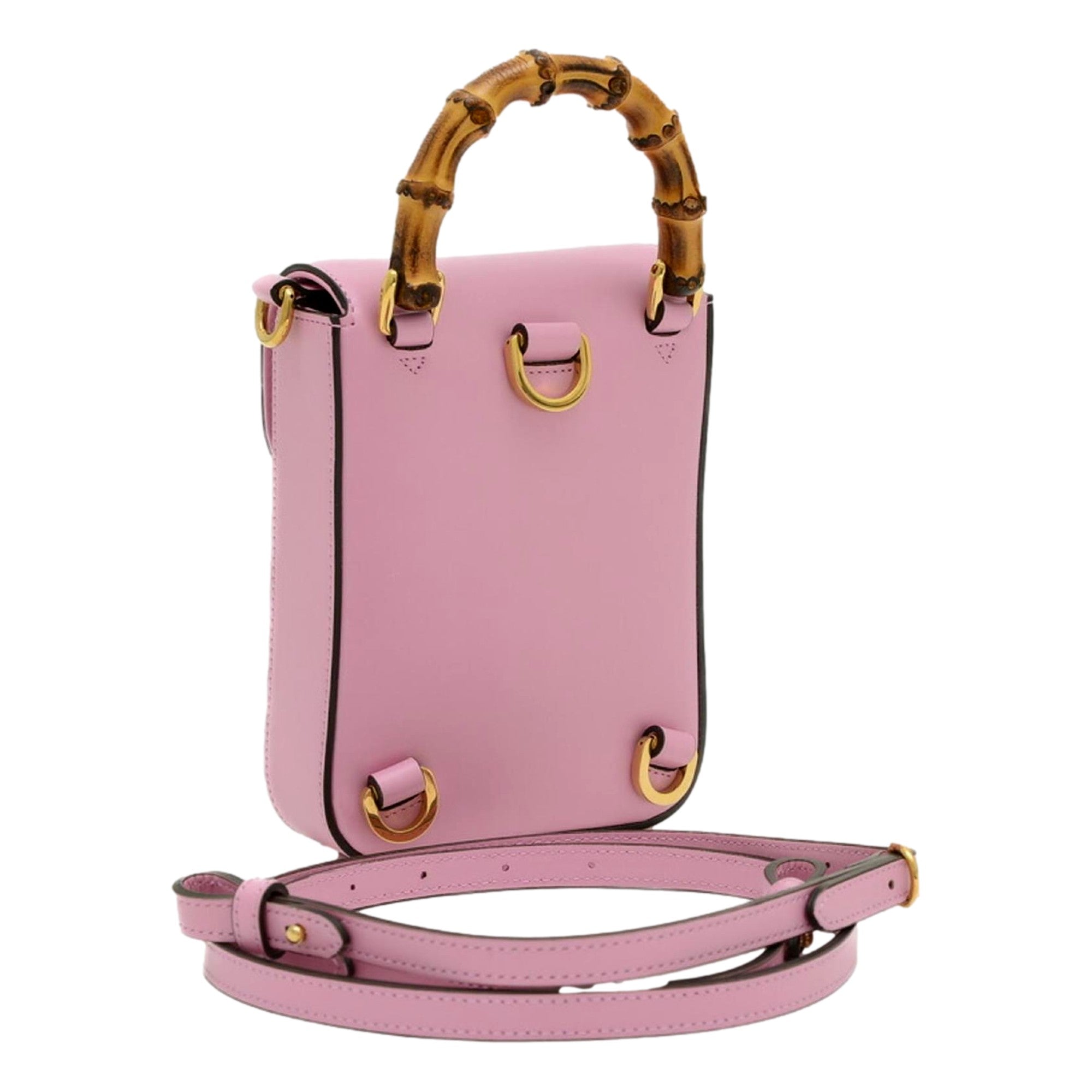 Gucci Bamboo Pink Leather Mini Handbag Top Handle Bag