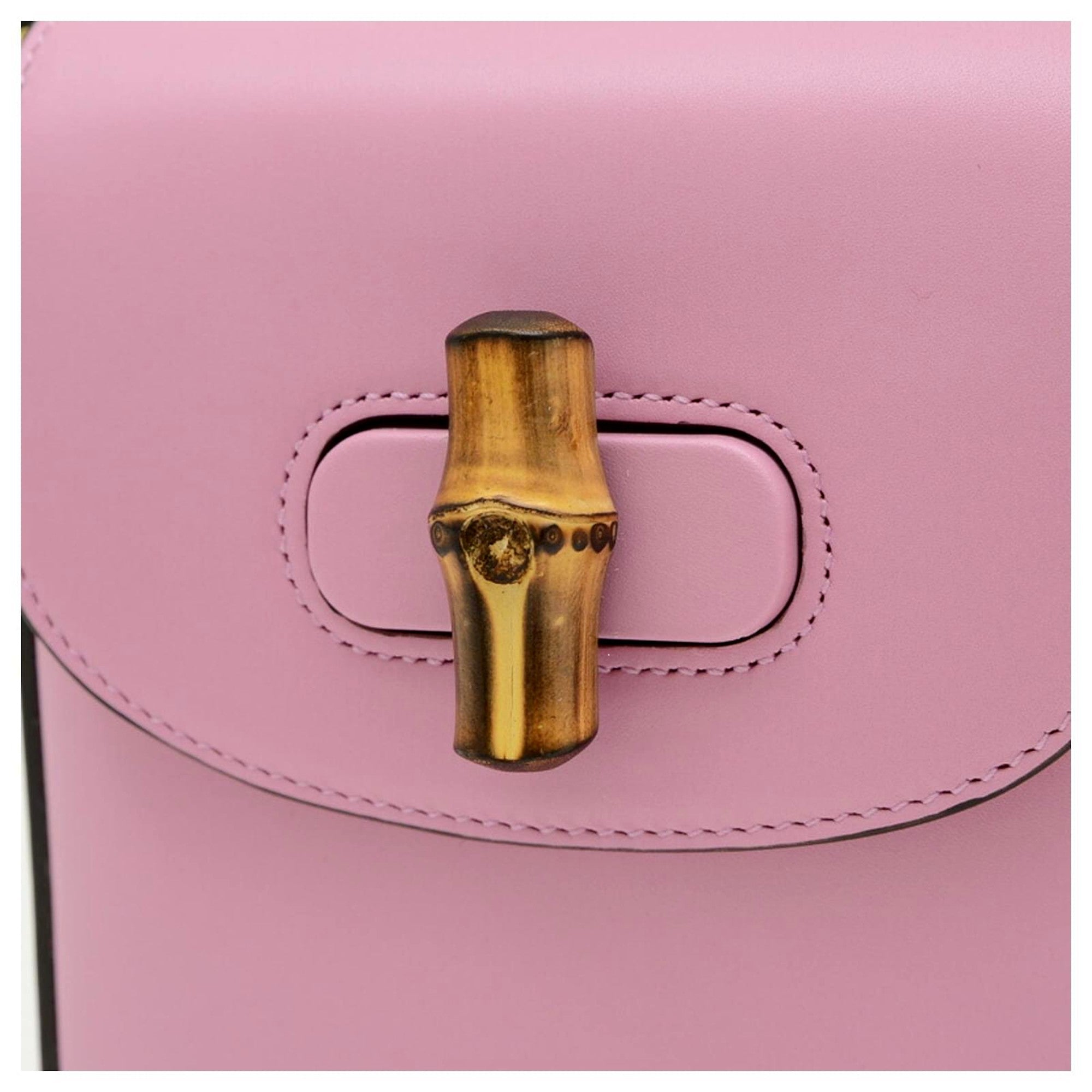Gucci Bamboo Pink Leather Mini Handbag Top Handle Bag