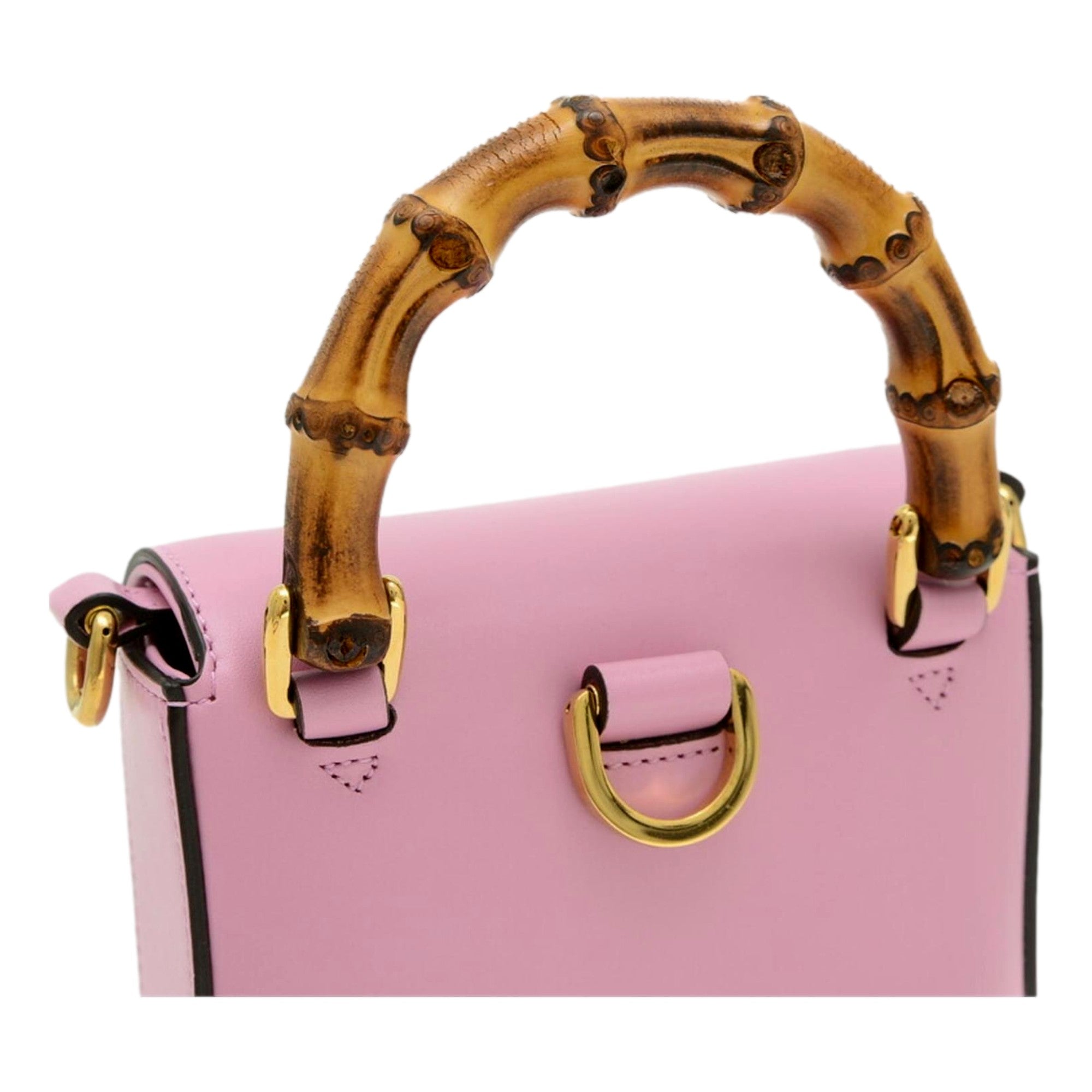 Gucci Bamboo Pink Leather Mini Handbag Top Handle Bag