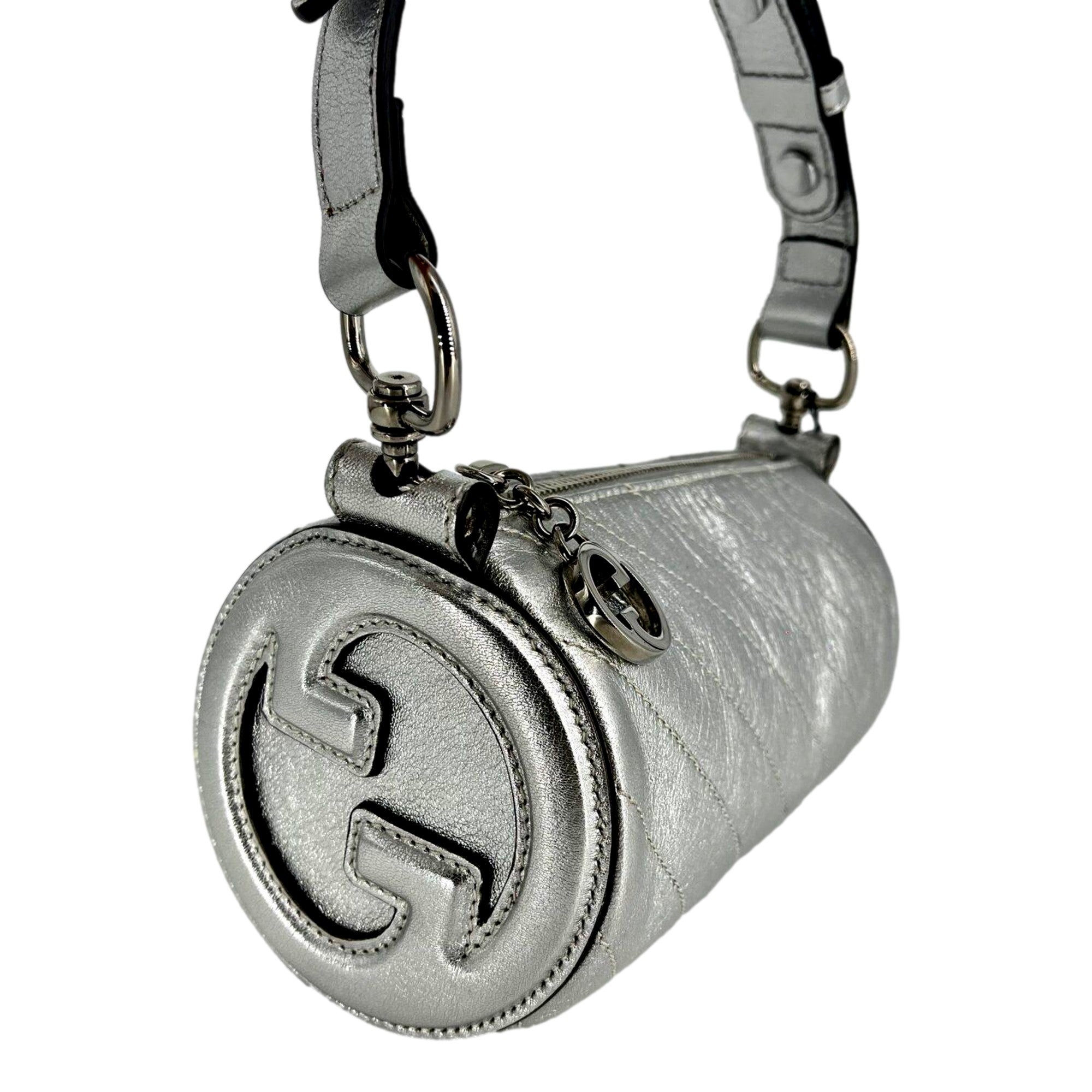 Gucci Blondie Metallic Silver Leather Mini Shoulder Bag