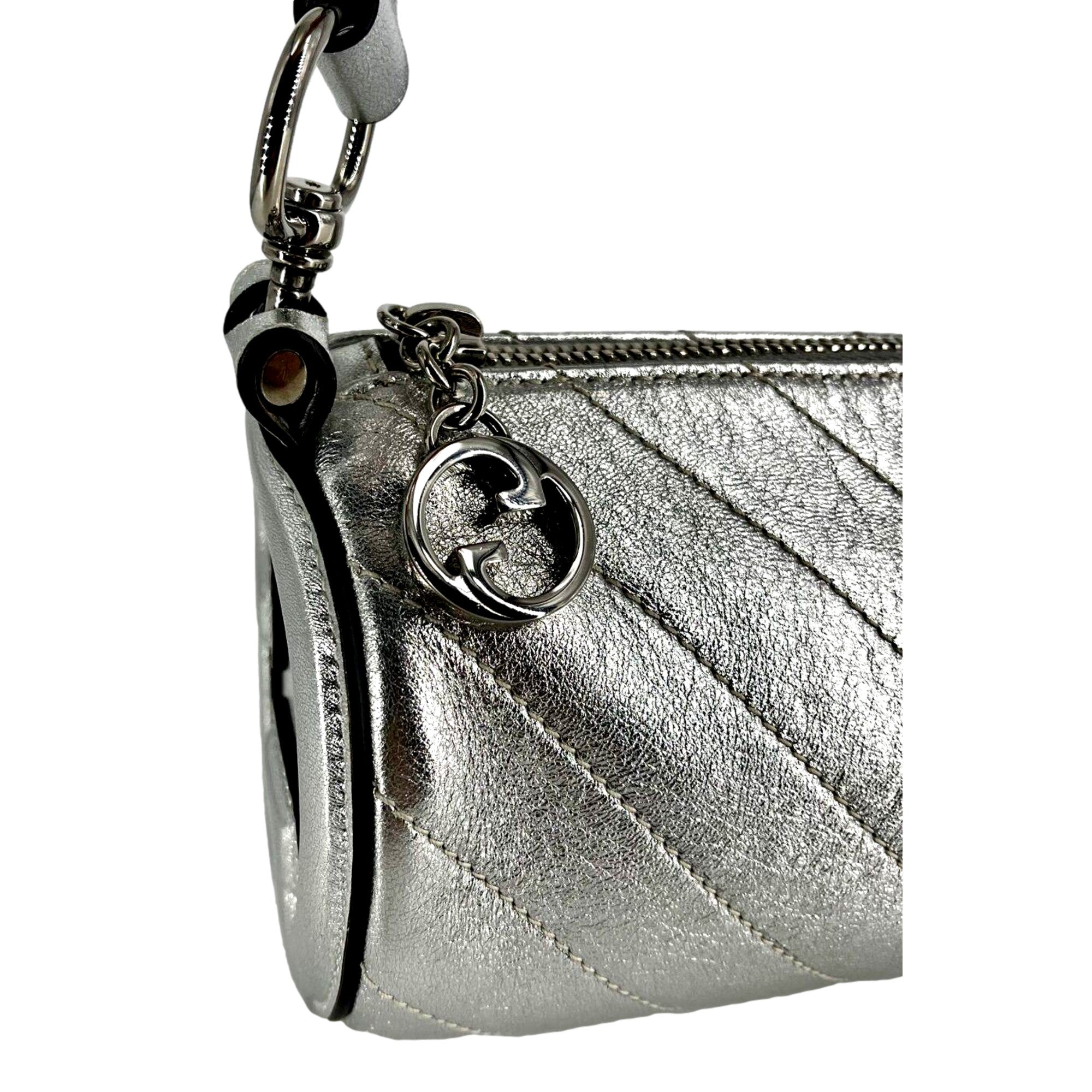 Gucci Blondie Metallic Silver Leather Mini Shoulder Bag