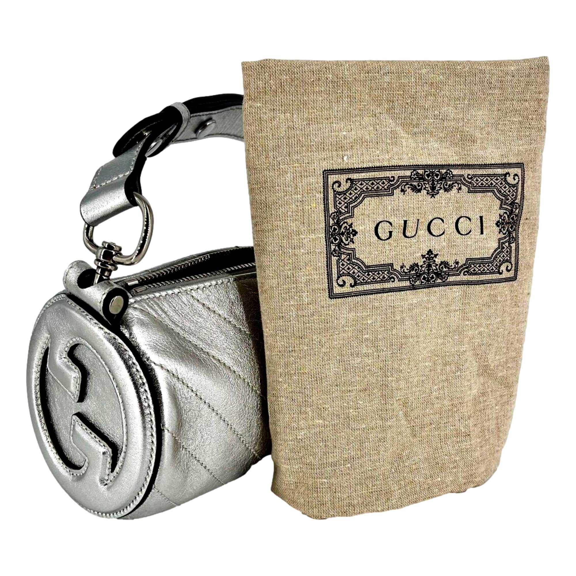 Gucci Blondie Metallic Silver Leather Mini Shoulder Bag