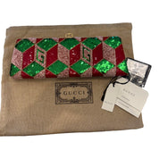 Gucci Broadway Embellished Sequins and Crystals Red Green Pink Chain Shoulder Bag Clutch