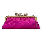Gucci Broadway Fuchsia Satin Crystal Bow Clutch Chain Shoulder Bag