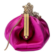 Gucci Broadway Fuchsia Satin Crystal Bow Clutch Chain Shoulder Bag
