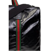 Gucci GG Black Glossy Duffle Maxi Calfskin Leather Trim Duffel Bag