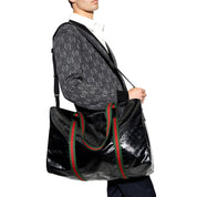 Gucci GG Black Glossy Duffle Maxi Calfskin Leather Trim Duffel Bag
