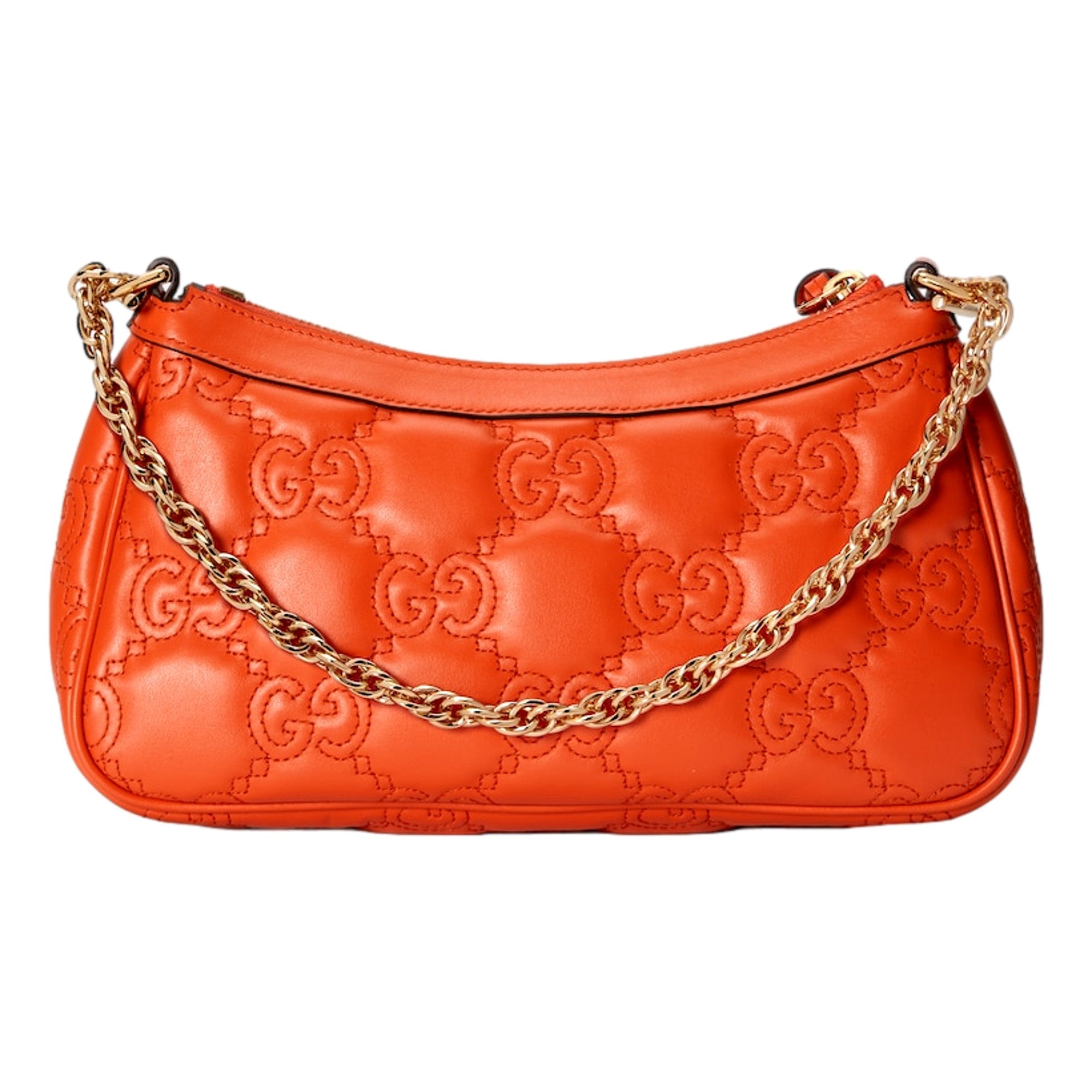 Gucci GG Quilted Matelassé Orange Leather Mini Shoulder Bag