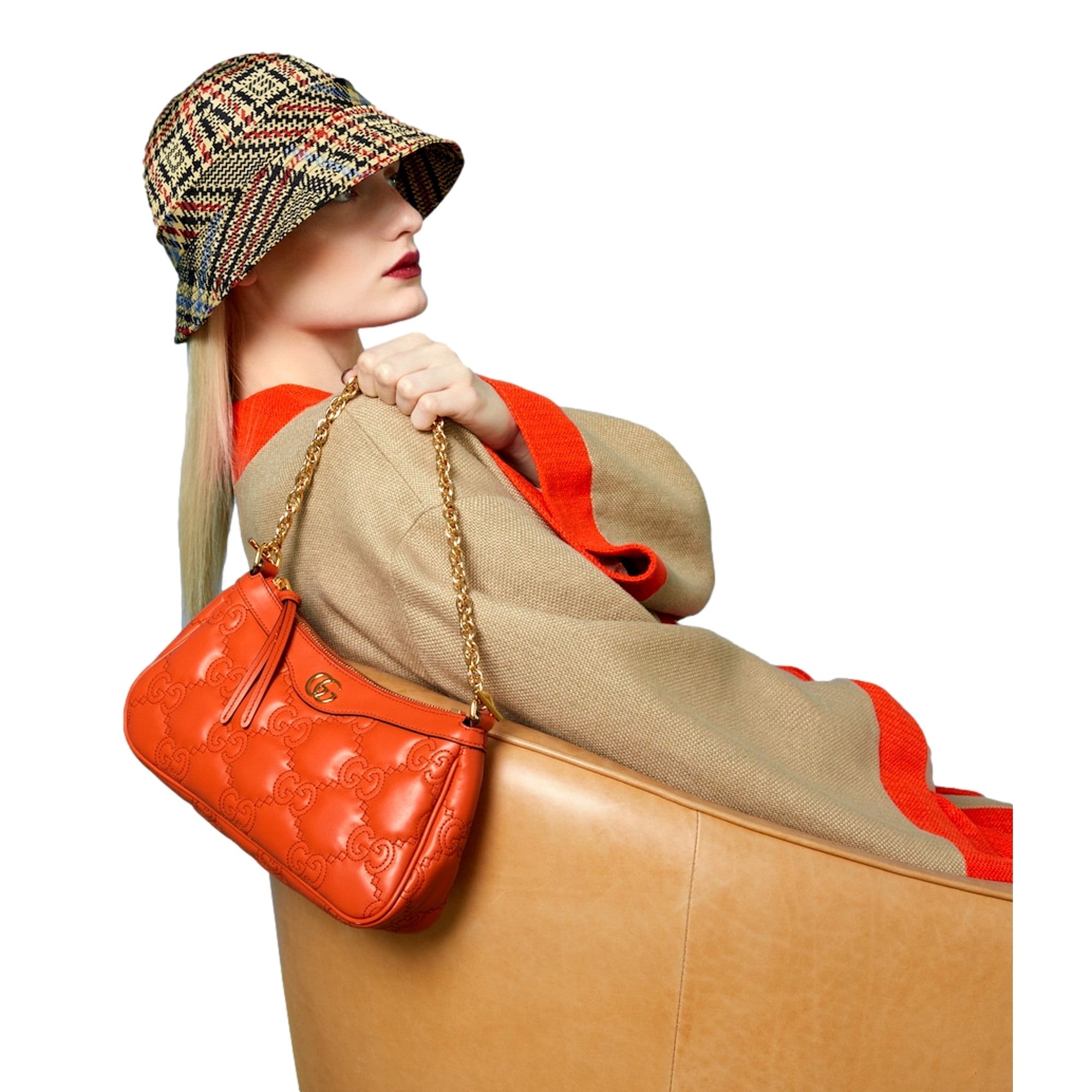 Gucci GG Quilted Matelassé Orange Leather Mini Shoulder Bag