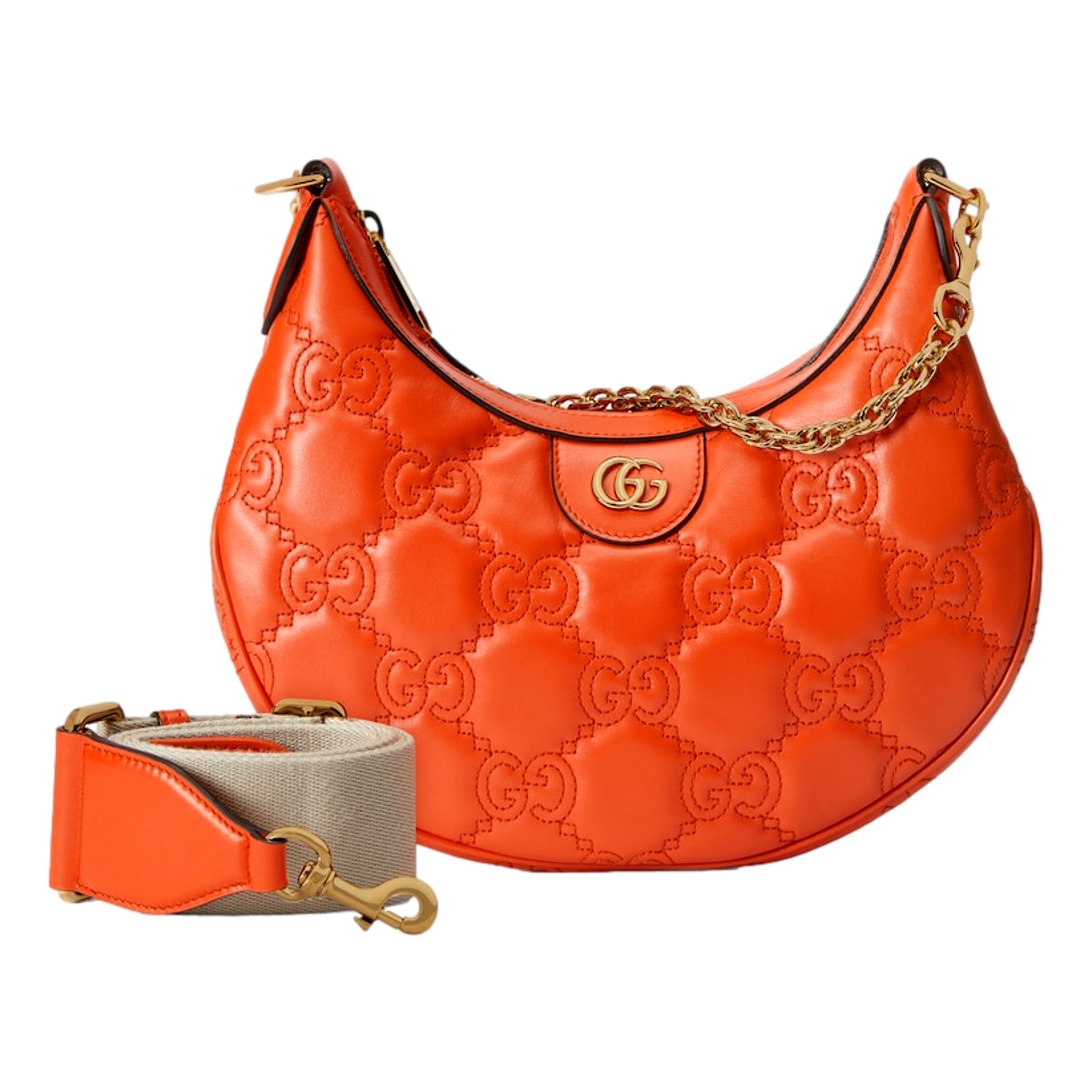 Gucci GG Quilted Matelassé Orange Leather Small Shoulder Handbag