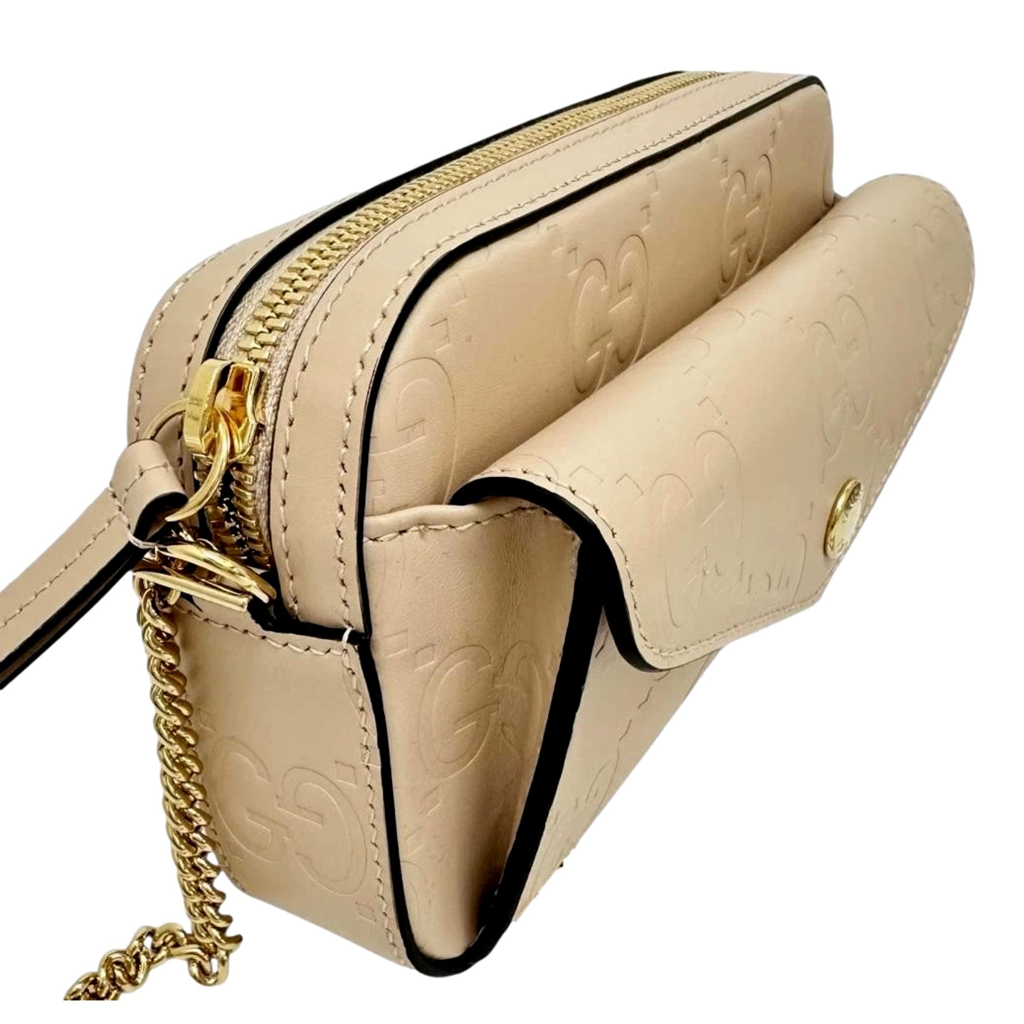 Gucci Gilbert Beige Calfskin Mini Envelope Crossbody Bag