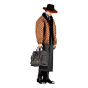 Gucci Gray Leather Tonal Double G Logo Drawstring Tote Bag