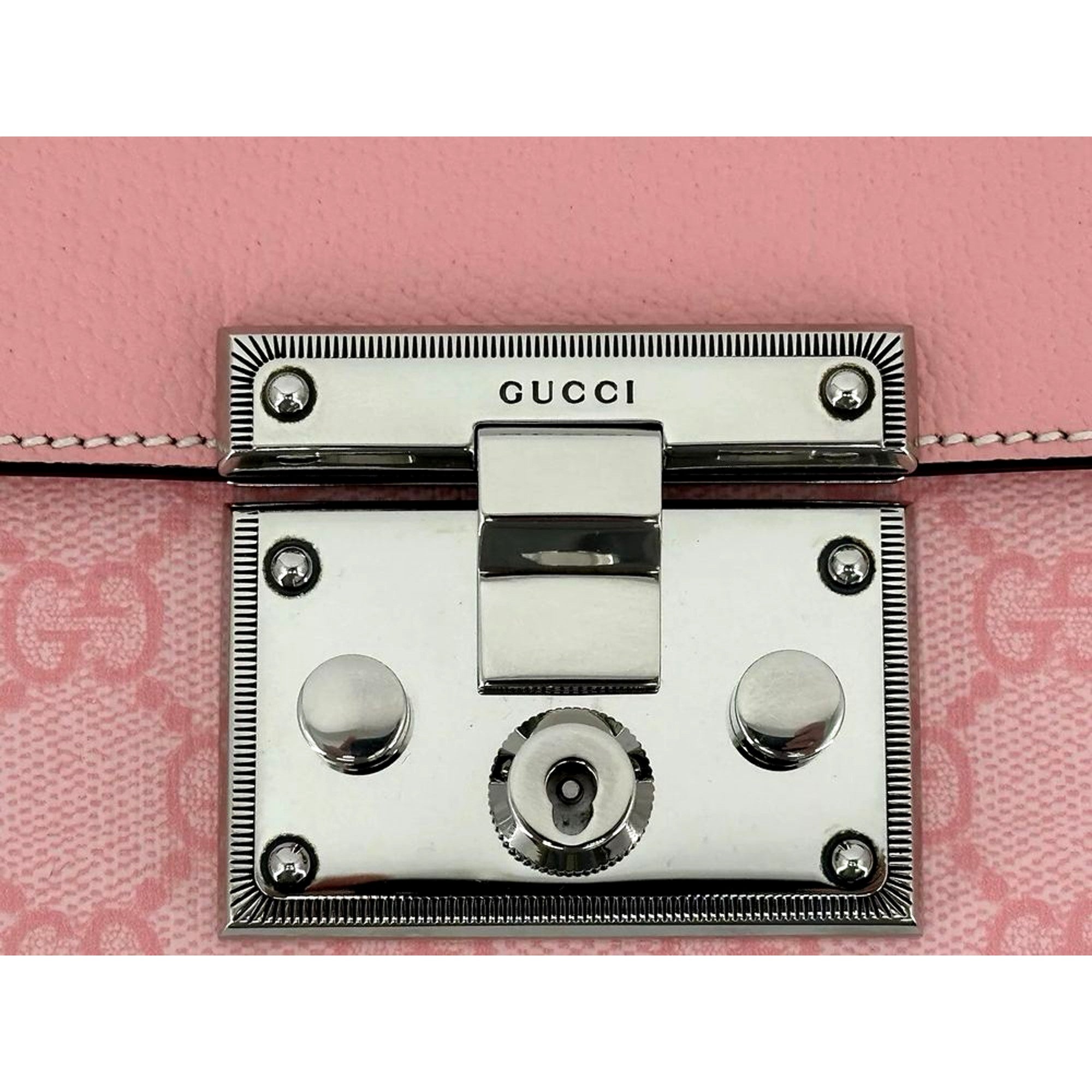 Gucci Pink GG Supreme Pink Leather Padlock Chain Small Handbag