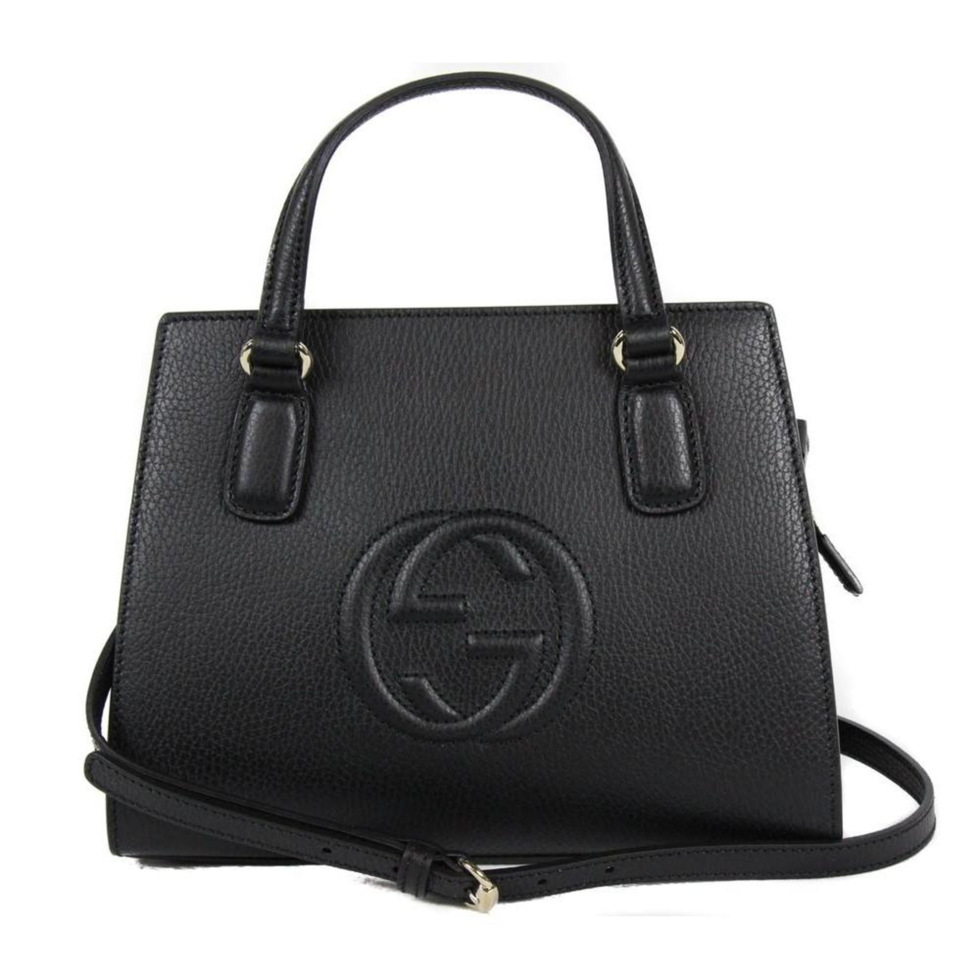 Gucci Soho Black Leather Structured Small Tote Crossbody Bag