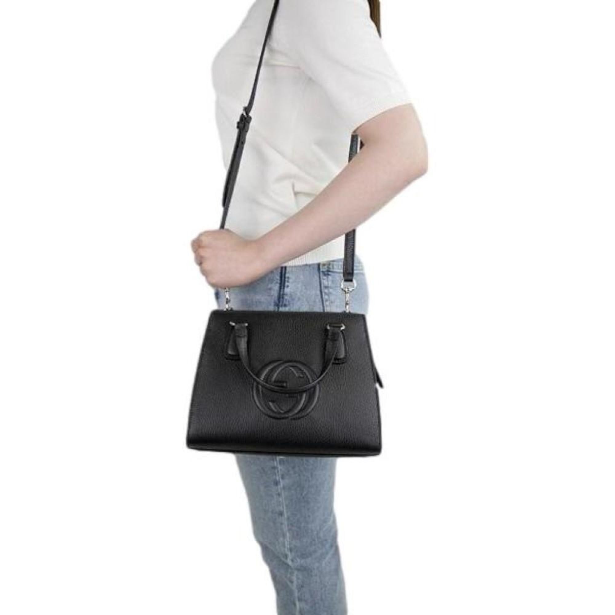 Gucci Soho Black Leather Structured Small Tote Crossbody Bag