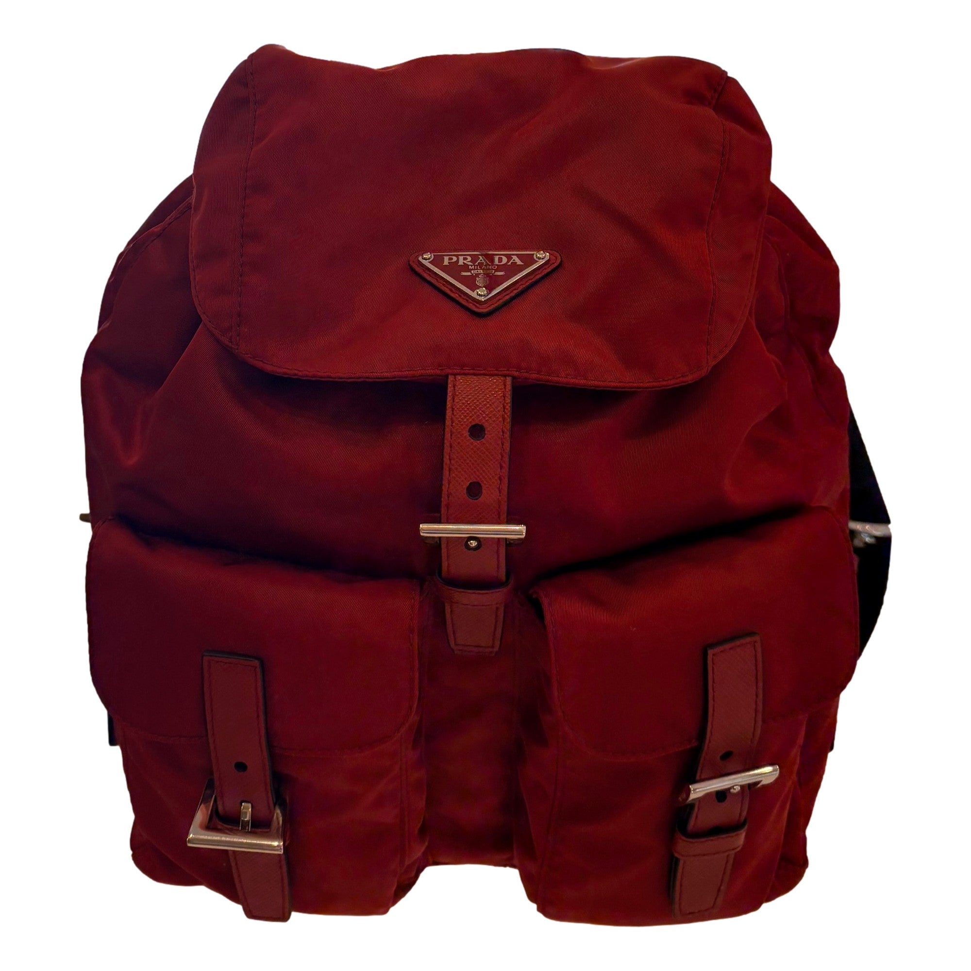 Prada Re-Edition Re-Nylon Fuoco Burgundy Red Medium Drawstring Backpack