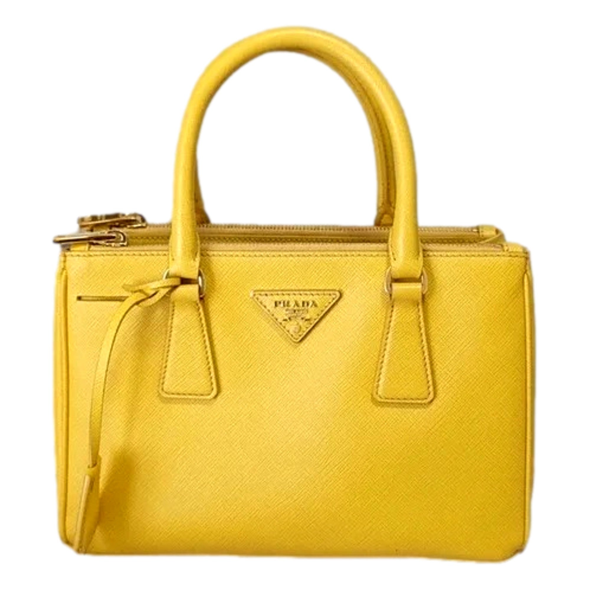 Prada Galleria Saffiano Sole Yellow Lux Leather Small Tote Handbag