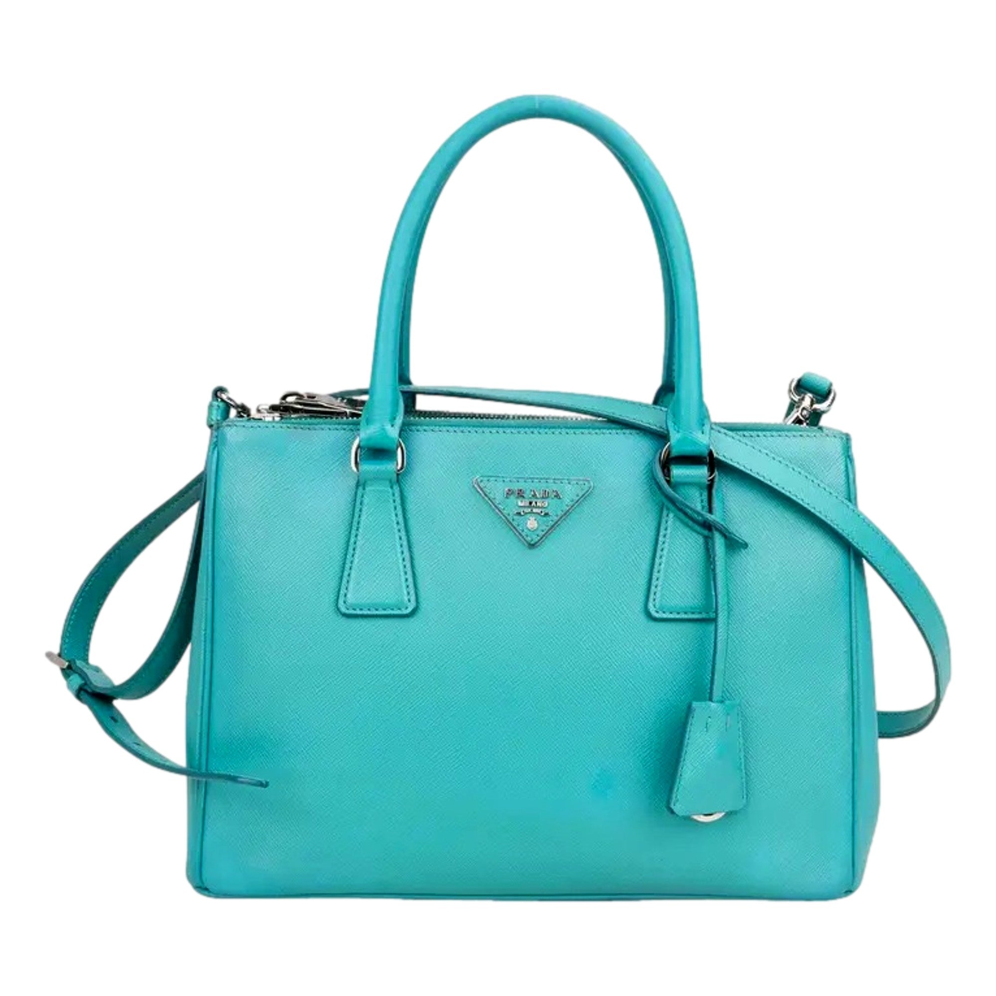 Prada Galleria Saffiano Giada Teal Lux Leather Small Tote Handbag Giada Teal