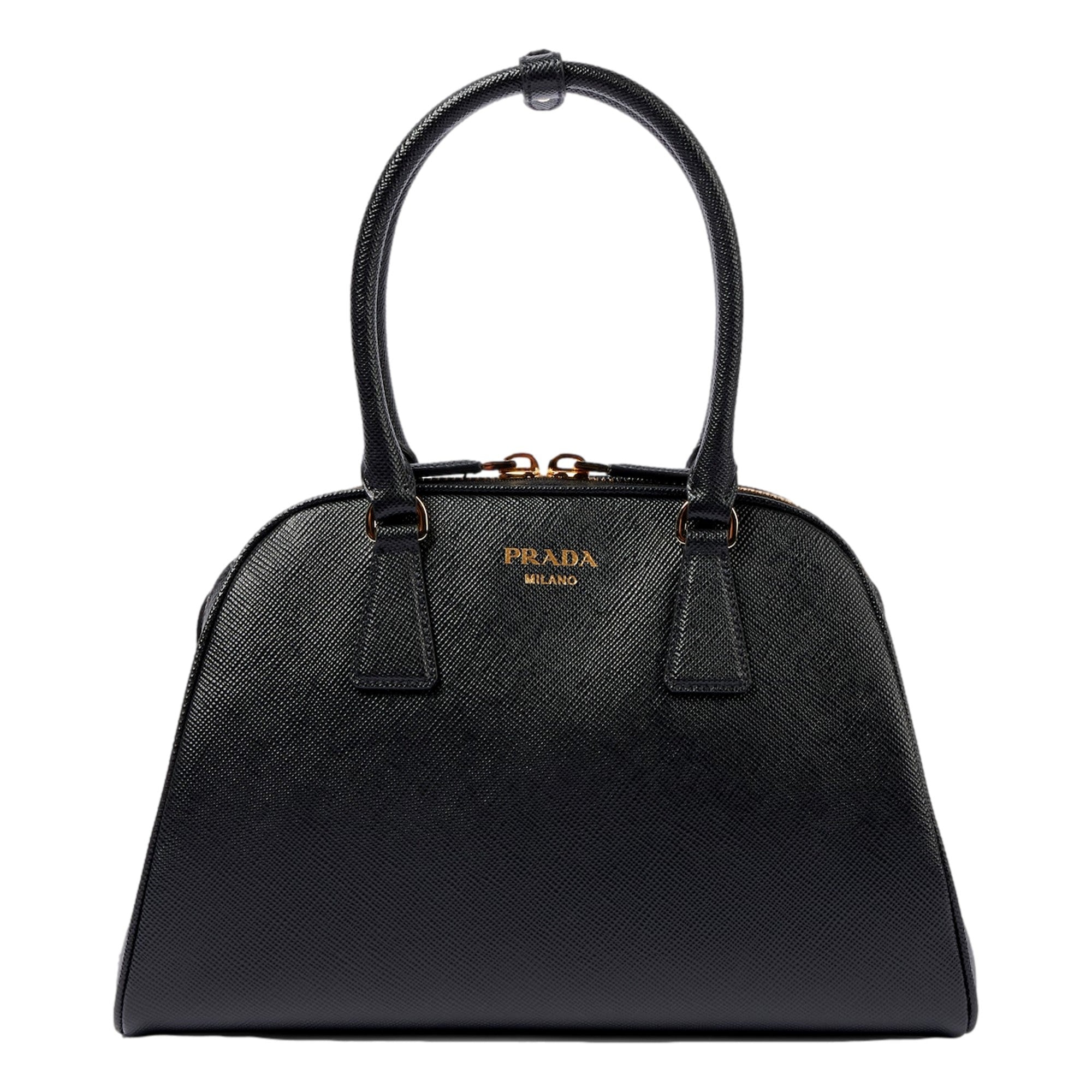 Prada Saffiano Nero Black Soft Calfskin Medium Top Handle Handbag