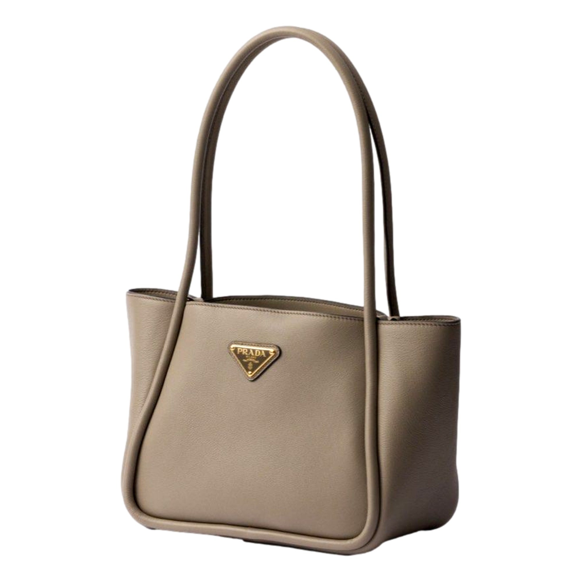Prada Soft Grain Leather Argilla Grey Small Shopping Shoulder Tote Bag