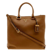 Prada Vitello Phenix Caramel Brown Shopping Tote Bag