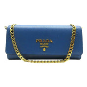 Prada Vitello Move Cobalto Blue Leather Chain Crossbody Wallet Clutch Bag