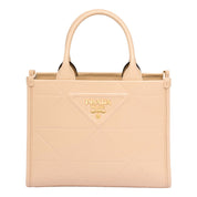 Prada Symbole Soft Calfskin Leather Sabbia Sand Triangle Quilted Mini Tote Bag