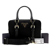 Prada Bauletto Tessuto Nylon Saffiano Black Satchel Handbag