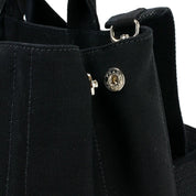 Prada Canapa Black Canvas Embossed Lettering Logo Fabric Tote Handbag