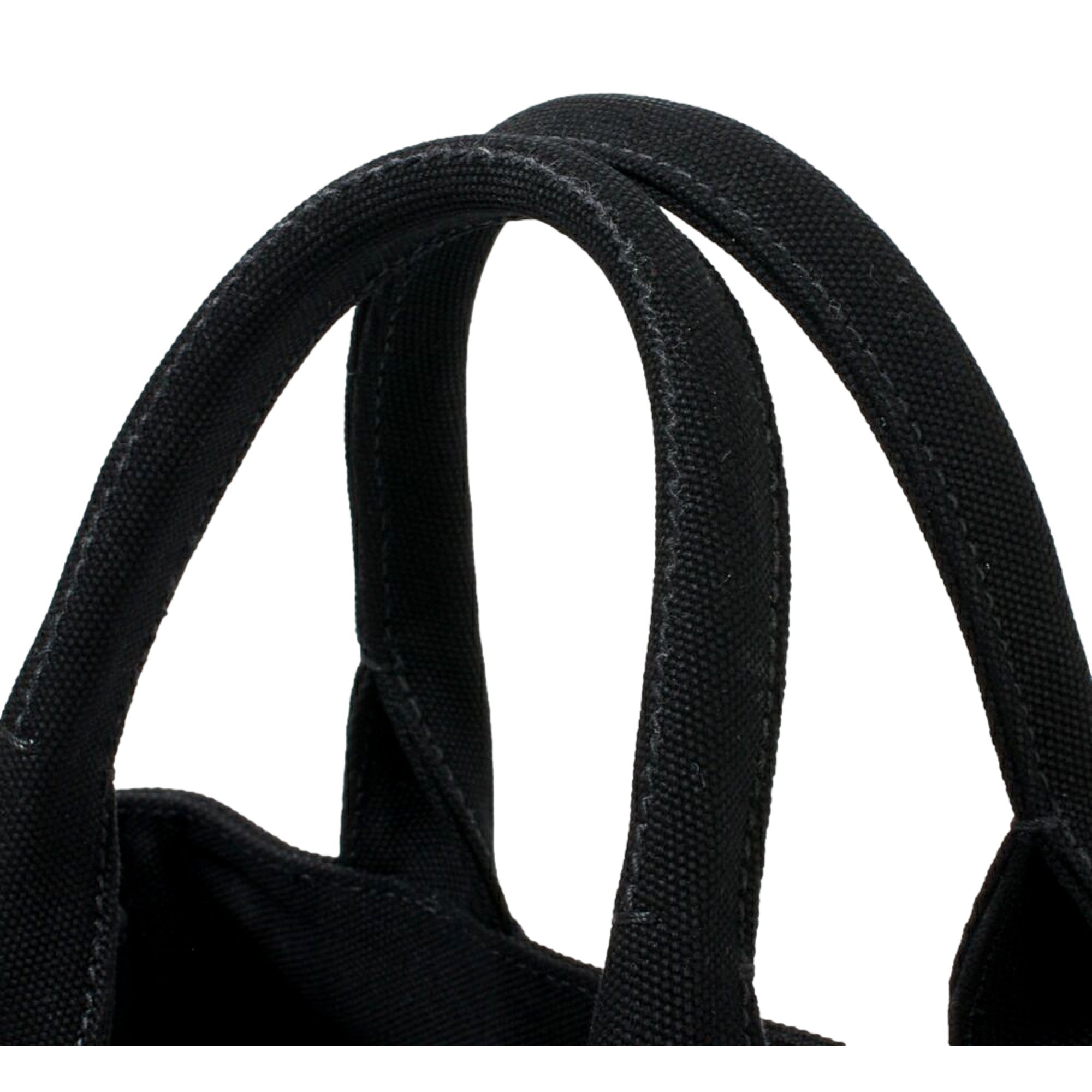 Prada Canapa Black Canvas Embossed Lettering Logo Fabric Tote Handbag