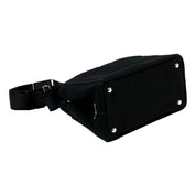 Prada Canapa Black Canvas Embossed Lettering Logo Fabric Tote Handbag