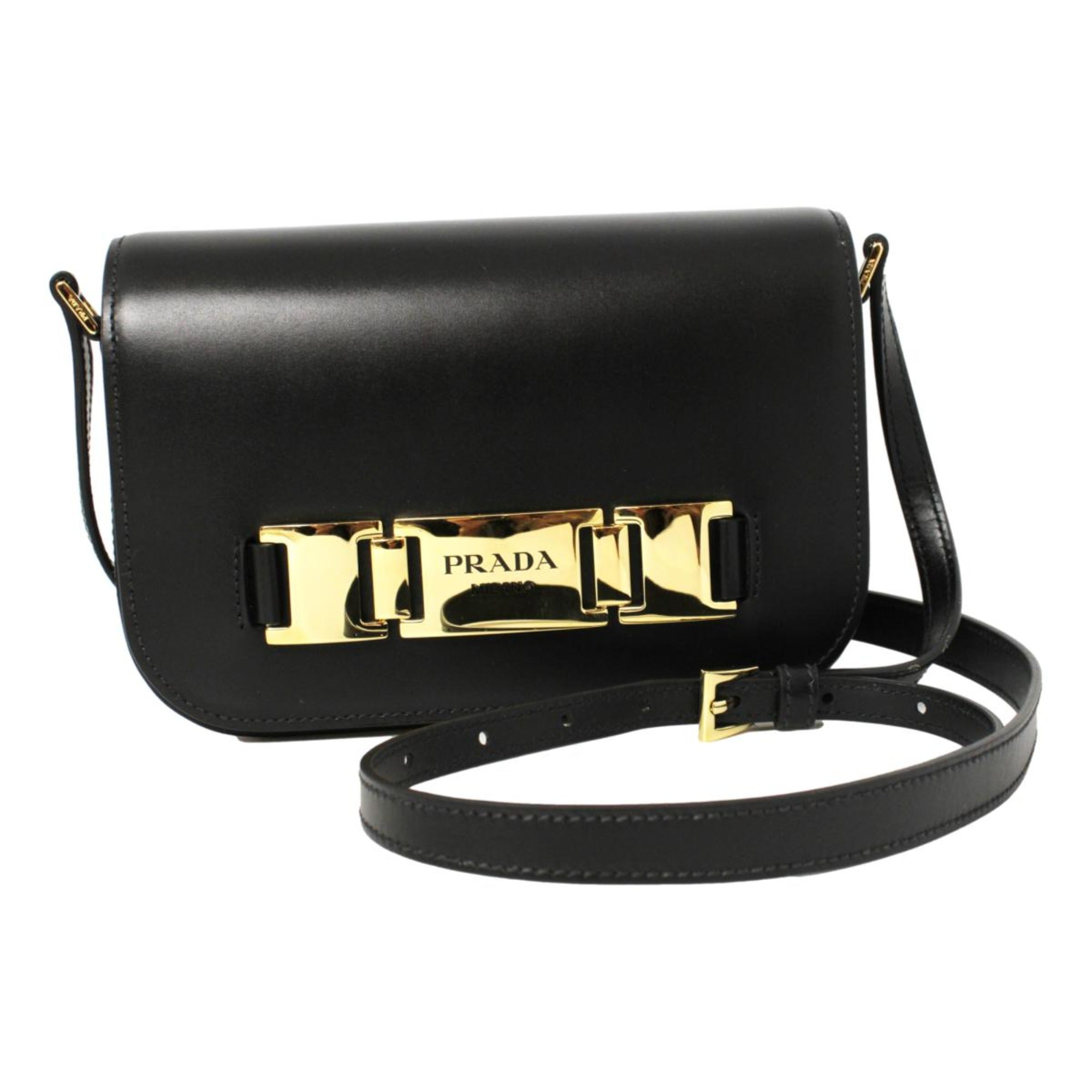 Prada City Calf Leather Black Flap Crossbody Bag