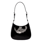 Prada Cleo Black and White Sequin Milano Logo Mini Leather Shoulder Bag
