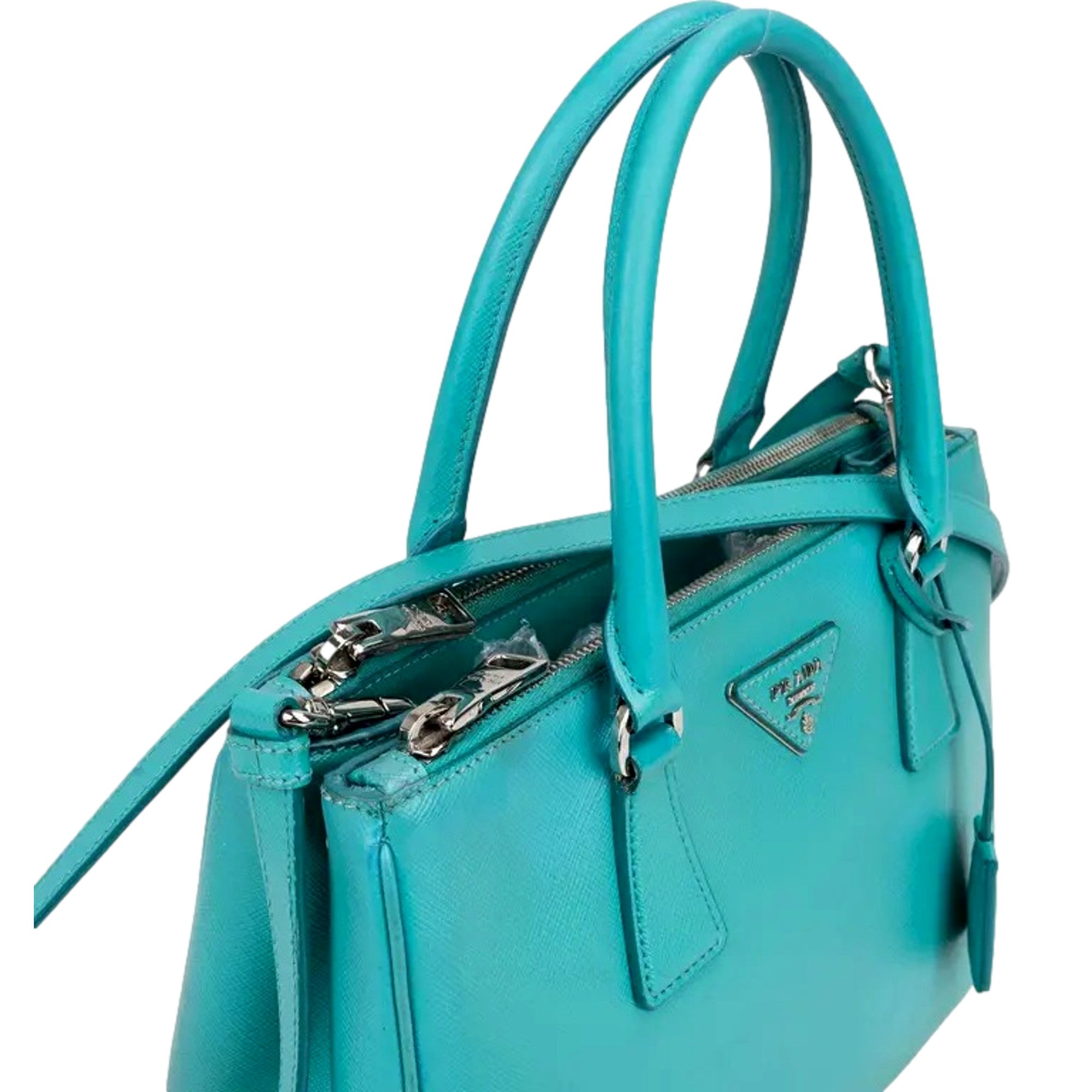 Prada Galleria Saffiano Giada Teal Lux Leather Small Tote Handbag Giada Teal